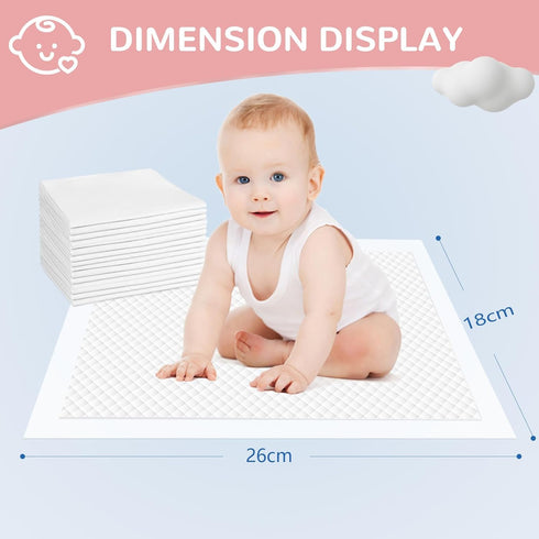 18"x26"(50pcs) MILDPLUS Disposable Changing Pads Liners Baby Pads, Hot Air Cotton Surface Pee Pads, Waterproof