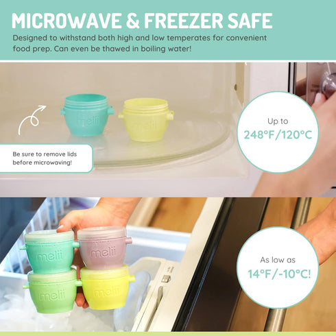 |12 Pack 2 oz, melii Snap & Go Baby Food Storage Containers Stackable Freezer Containers with Airtight Lids, BPA-Free