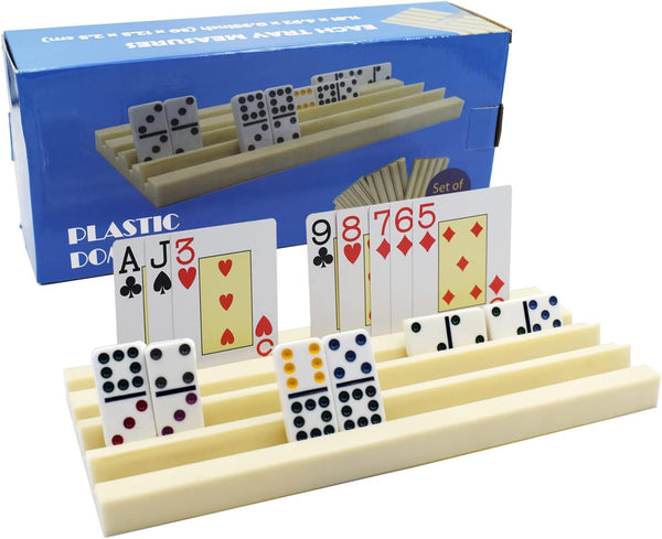 Yuanhe Plastic Domino Card Holders - Set of 4 Dominoes Tile Stand Organizer and Playing Card Racks