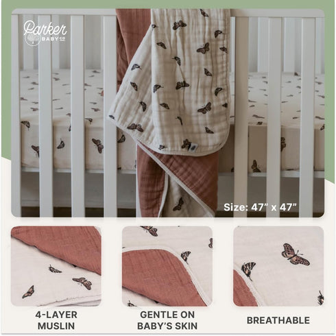 100% 47" 47" Parker Baby Muslin Blanket | Soft Cotton Toddler Quilt & Baby Muslin Swaddle | Gender Neutral Design x