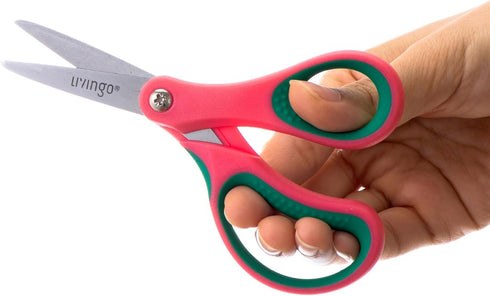 LIVINGO 5" Kids School Scissors: Small Safety Scissors, Soft Handle for Right Left Handed Use, 3 Pack