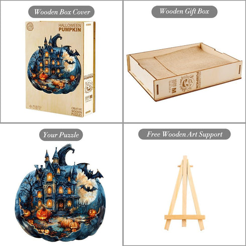 Wooden Jigsaw Puzzles, Unique Shape Halloween Pumpkin, Wooden Puzzles for Adults & Kids, Family Gifts