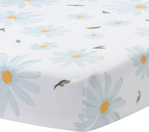 Lambs & Ivy Sweet Daisy 100% Cotton White/Blue Floral Baby Fitted Crib