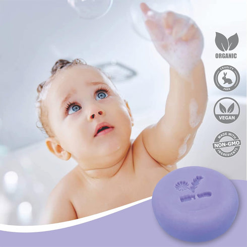 Relaxcation MADE IN USA LAVENDER & CHAMOMILE BABY Soap Bar for KIDS with Lavender Essential Oils, Organic Chamomile