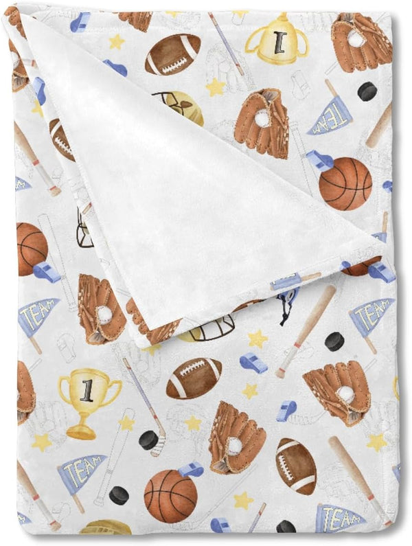 Baby Sports Blankets for Boys, Soft Flannel American Football Baseball Basketball, 30x40, Nursery Crib Bedding
