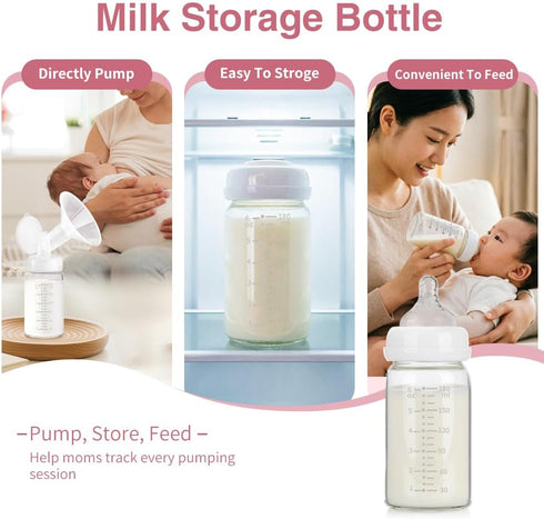 Momlacto 4 Pack, 6oz/180ml, S1 S2 9 Glass Breast Milk Collection and Storage Bottles, Wide Neck, Compatible