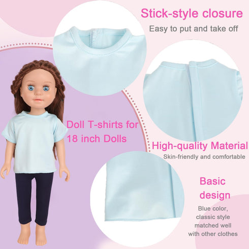 5-Piece Light Blue T-Shirts for 17-18 Inch Dolls, DIY Customizable Plain Tees