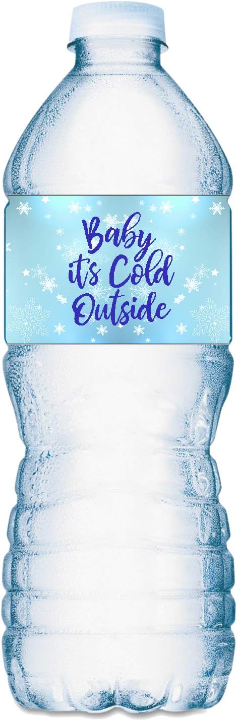 20 Baby Water Bottle Labels, Its Cold Outside Baby Shower Set of 20 Waterproof Decorations, Its a Boy Blue