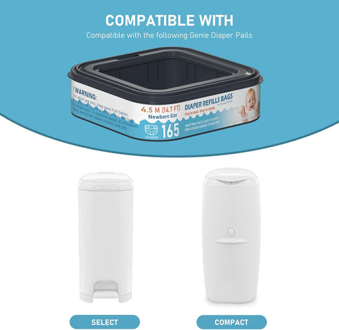 Fununcat 165 6 Pack Square Starter Refills Disposal Bags Refill Compatible with Diaper Genie Classic, Compact