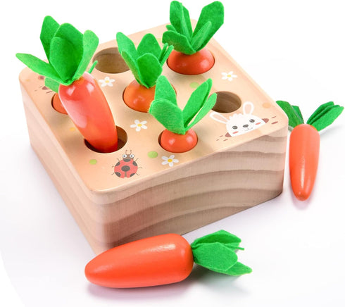 Montessori Toys for 1 Year Old, Carrots Harvest Wooden Baby Toys for 6-12 Months, Educational Shape Sorting