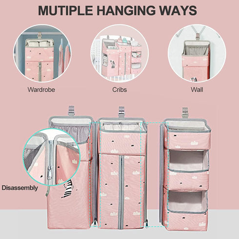TOCKONIMN 3-in-1 Hanging Diaper Caddy Organizer for Baby Crib - Diaper Stacker for Changing Table Nursery Organization