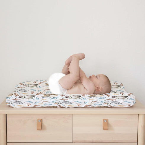 Watercolor Owl Flowers Leaves Changing Pad Cover, Cute Owl Birds Floral Changing Table Cover Sheets for Boys Girls