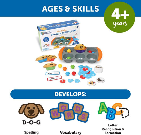 Set, 4+,70 Learning Resources Mini Muffin Phonics Activity Preschool Toys, Preschool Learning Activities, Play Food