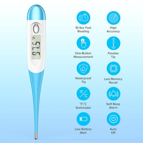 Thermometer for Adults with 10 Seconds Fast Accurate Reading, Baby Thermometer for Oral, Rectal or Under Arm Use, Digital Thermometer with Fever Alarm, Large LCD Display