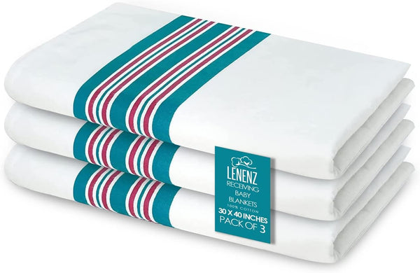 Lenenz Baby Receiving Blankets, 100% Cotton Flannel Receiving Blanket, Perfect for swaddling &