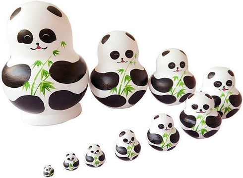 Cute Animal Panda with Bamboo Handmade Wooden Russian Nesting Dolls Matryoshka Dolls