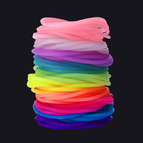120 Pieces Silicone Jelly Bracelets, Glow Neon 80s Rubber Bracelets, Gel Gummy Elastic Hair Ties, 10 Colors.
