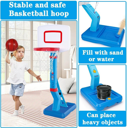 Toddler Basketball Hoop, Height Adjustable Indoor Outdoor Play Goal for Kids Age 3-8, Portable Poolside Basketball