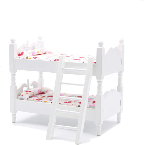 Wooden Dollhouse Furniture Baby Bunk Bed with Ladder for Miniature Dollhouse Accessories - 1/12 Scale