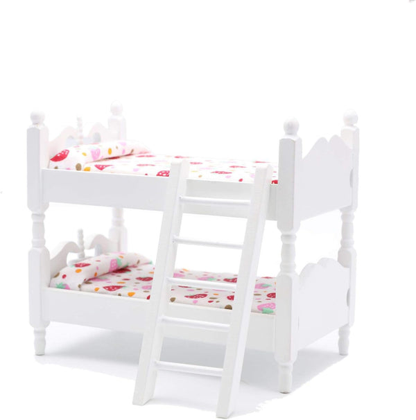 Wooden Dollhouse Furniture Baby Bunk Bed with Ladder for Miniature Dollhouse Accessories - 1/12 Scale