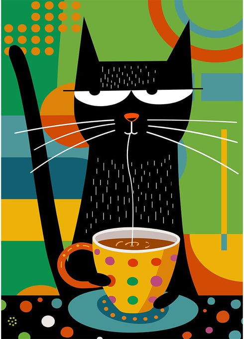 Bgraamiens Puzzle - Coffee Cat - 1000 Pieces Modern Art Cartoon Cat Puzzle for Adults