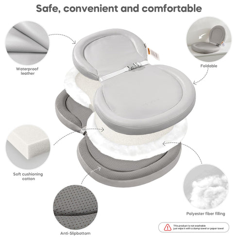 30"x18", Mamatepe Peanut Baby Changing Pad, Foldable Travel On-the-Go with Non-Slip Base & Safety Belt, Wipeable PU