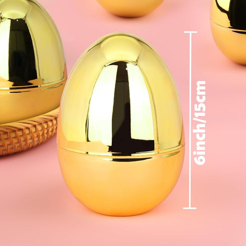 12 Pack 6 Inch LEASEN Jumbo Gold Easter Eggs, Large Metallic Giant Empty Plastic Eggs Fillable for Easter Themed Party