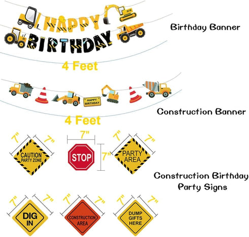 FIGEPO 3rd Construction Birthday Party Supplies for Boys with Dump Truck Theme, Includes Cake Toppers, Balloons