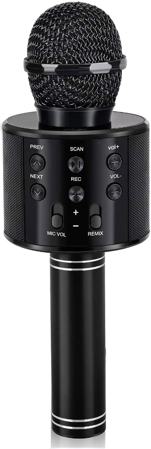 Kids Karaoke Microphone for Ages 3-12, Birthday Gifts for 5-12 Year Old Girls & Boys, Fun Toys for Teens - Black