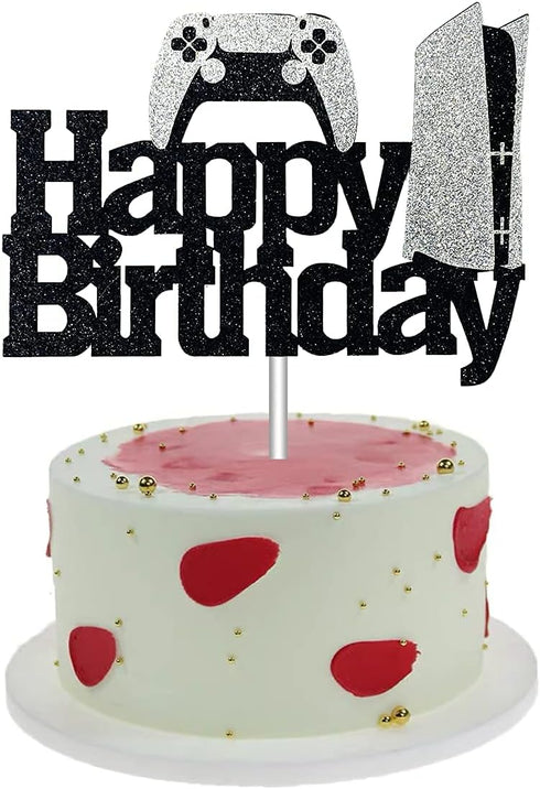 Game Controllers Happy Birthday Cake Topper - Glitter Gaming Cake Decoration for Boys Video Game Party