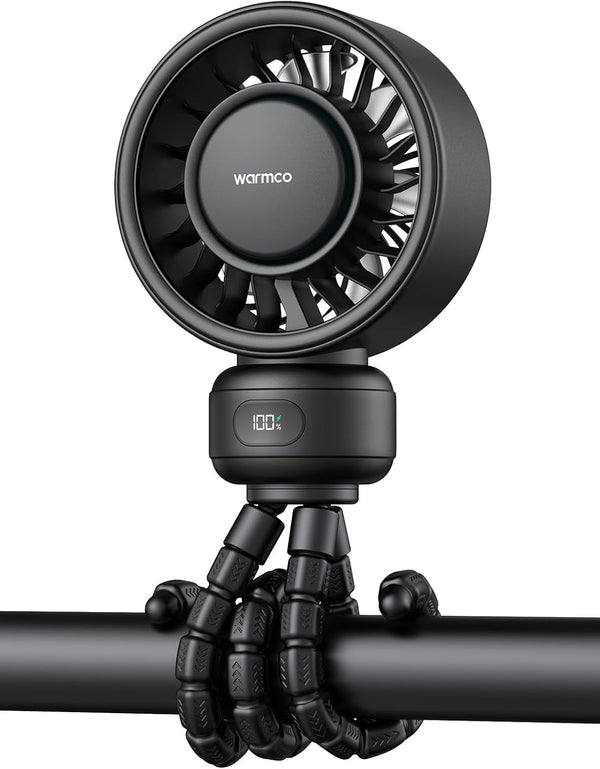 Warmco Portable Stroller Fan, 4000mAh Rechargeable Clip On Fan with Flexible Tripod