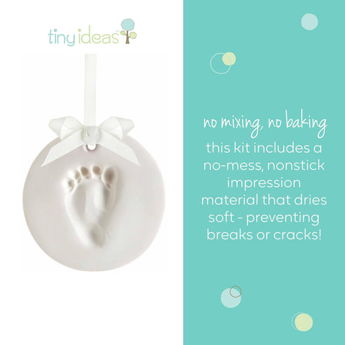 Tiny Ideas DIY No Mess Hanging Christmas Ornament Keepsake Kit, Baby Hand and Footprint Keepsake, White