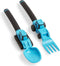 Dinneractive 2-Piece Utensil Set for Kids, Construction Themed Toddler Forks & Spoons, Blue Loader & Tractor