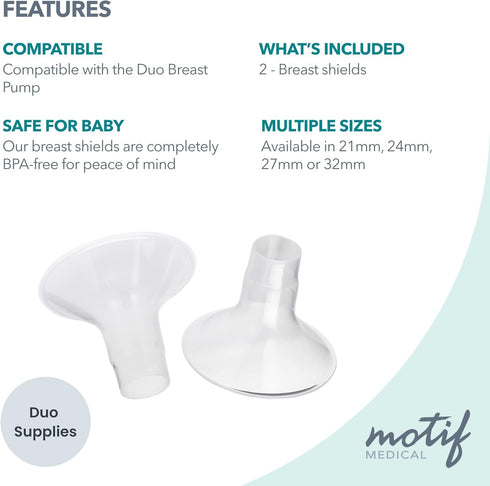 (2 19 mm) Motif Medical Duo Breast Pump Flange - Comfortable Flanges for Better Milk Flow & Pumping Ease - Ideal Breast