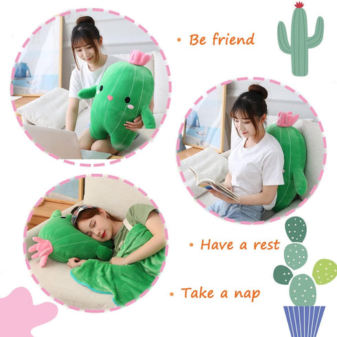 BABOLI Cuddly Cactus Stuffed Plant Pillow with Smile Face, 22.7 Inches Plush Toy for Kids and Gifts