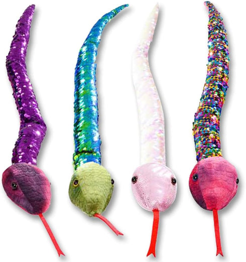 ArtCreativity Flip Sequin Snake Toys for Kids, Set of 4 Plush Snakes with Color Changing Sequins, 26 Inches