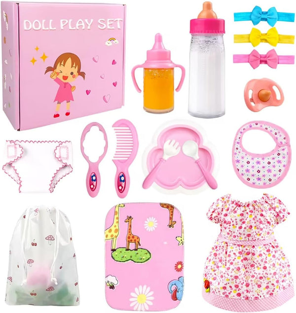 BNUZEIYI Baby Doll Accessories - Feeding and Caring Set with Bottles Doll