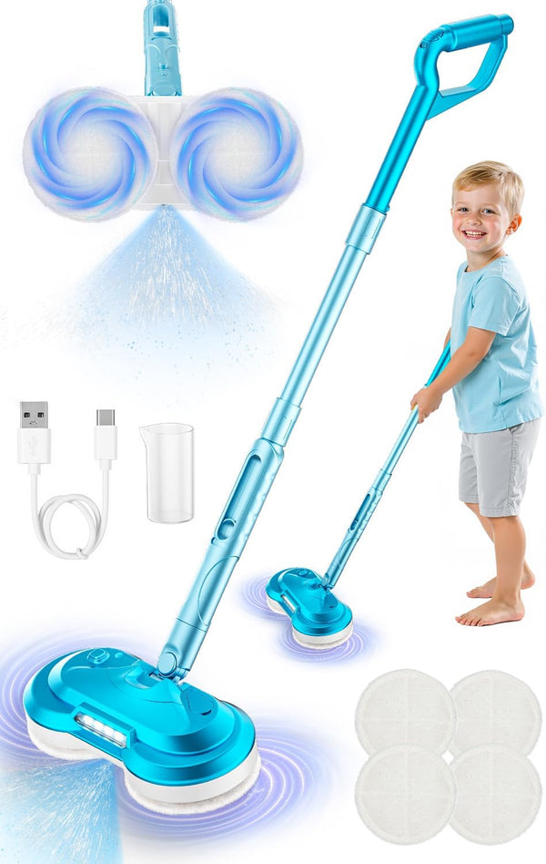 BLAXTEM Kids Electric Spray Spin Mop Toy, Rechargeable Cordless Electric Mop W/