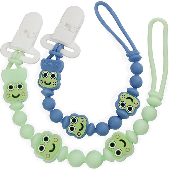 Pacifier Clips 2 Pack, Silicone Baby Pacifier Clips with One Piece Design,