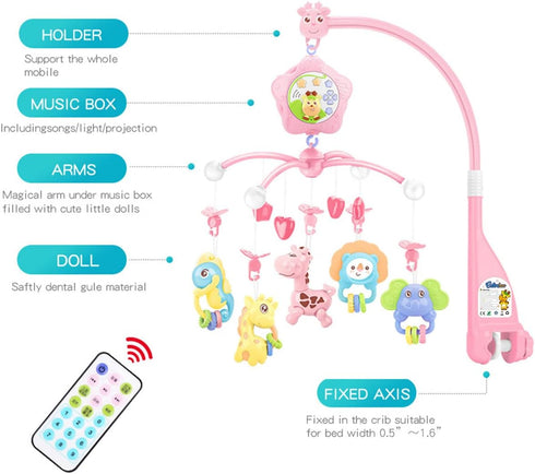 Caterbee Pack 0+ Baby Crib Mobile for and Play, Crib Toys with Light and Musicial, Remote,Projector for Ages Months