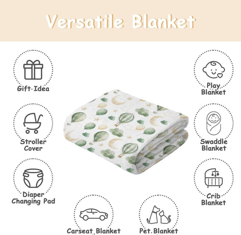 Cstdyfrv 60x80in Watercolor Hot Air Balloon Baby Blankets for Boys Girls Pastel Balloons Moon Stars Clouds Infant