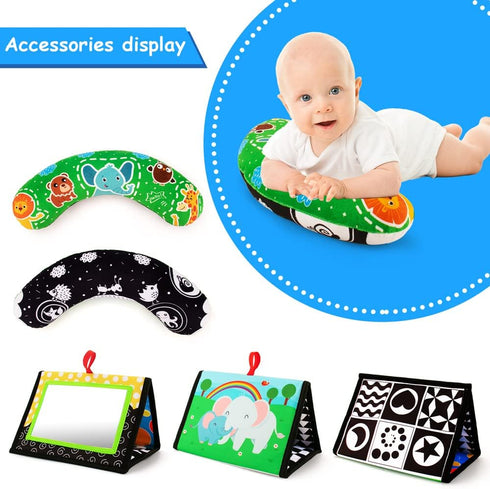 Inbeby Tummy 3-in-1, Tummy Set 0 3 6 12 Time Mirror & Play Mat & Pillow High Contrast Black and White Baby Toys