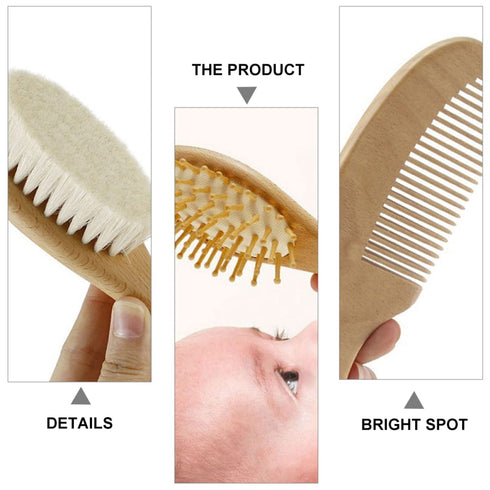 Set 4-piece Infant Scalp Brush Wooden Baby Hair Brush Comb for Newborns Boys and Girls and Comb