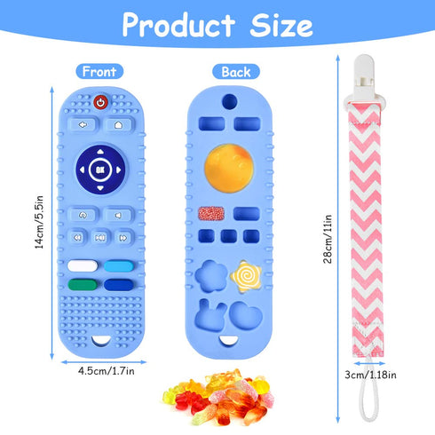 Baby Teether Toys, 2PCS Silicone Teething Toys, Remote Control Shape Teething Toys with 2PCS Pacifier Clip, Teething Relief Toys for Baby 3-24 Months, BPA-Free Baby Chew Toys(Bule&Pink)