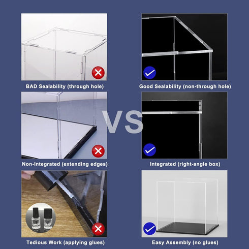 SVENJBB Acrylic Display Case, Clear Cube Boxes 10x8x9 Inch, Matte Black Base and Lid for Collectibles and Miniature