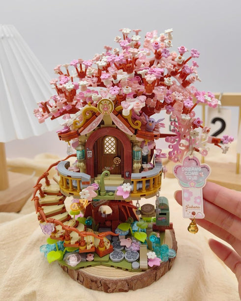 Set, 1149 (1381) Japanese Sakura Tree House Building Blocks Pink Cherry Tree Bonsai Creative Architecture, Home Decor