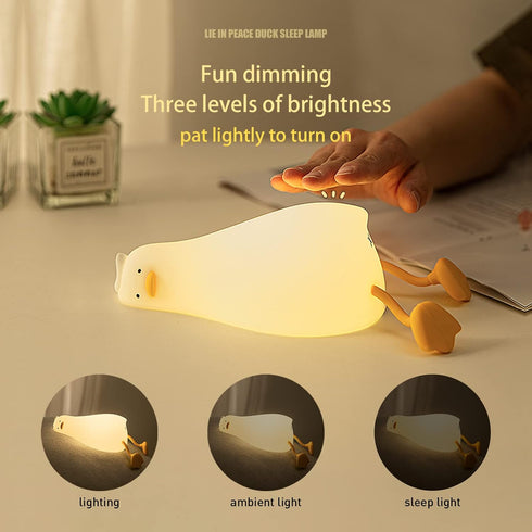MUID Dimmable Benson Lying Flat Duck Night Light, LED Squishy Duck Lamp, Cute Light Up Duck, Silicone Nursery