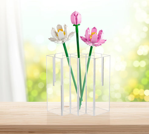 Beautyflier Vase Holder for Lego Flowers - Clear Flower Vase Compatible with Lego Flower Building Block Kit, Gift for