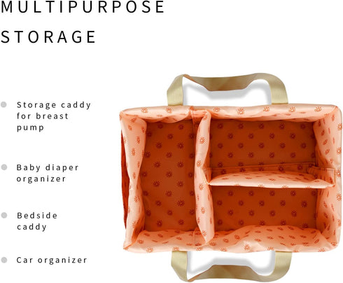 Baby Diaper Caddy Organizer, Nursery Storage Basket Tote Bag for Car Travel (Orange)