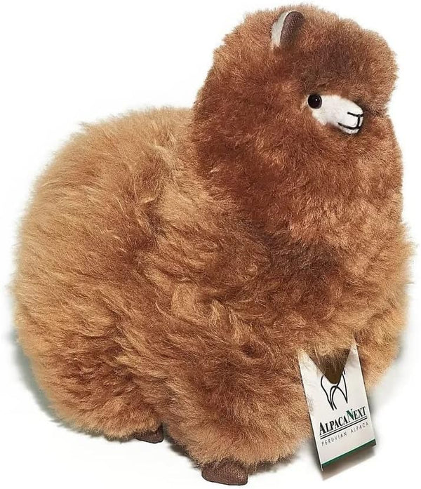 Llama Stuffed Animal, 9 Inch Cute Soft Cuddly Alpaca Plush Toy, Handcrafted Real Alpaka Natural Fur, Brown